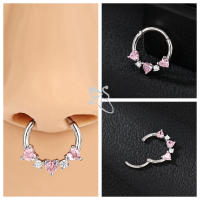 ZS 1 pieza de anillo de nariz de cristal rosa CZ para mujeres y niñas, Piercing de nariz de aro de acero inoxidable de 16G, joyería para Piercing de cartílago helicoidal de 10MM - details 7