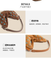 Bolso retro de mujer con remaches mate, bolso de mensajero portátil media luna, bolso de hombro, bolso de mano de gamuza. - details 6