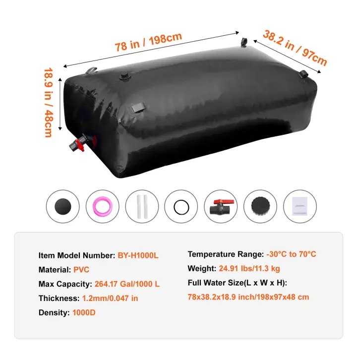 SucceBuy Vejiga de Almacenamiento de Agua, Tanque de Agua para RV, Contenedor Plegable de PVC, Gran Capacidad, Portátil, Prevención de Incendios, Camping, Emergencia - 1
