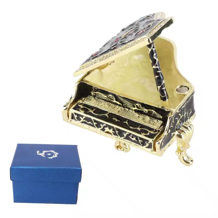 Caja de baratijas con forma de Piano de esmalte, organizador de joyas decorativo de aleación de color negro, para dormitorio y baño - 1
