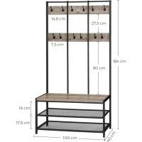 Perchero Grande Industrial Mueble de Entrada con 12 Ganchos y Banco para Zapatos - details 13