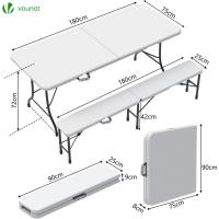 Mesa Plegable Multifuncional 180 x 75 cm, Mesa de Fiesta con Asa de Transporte, para Jardín, Terraza, Balcón, Blanco - details 22