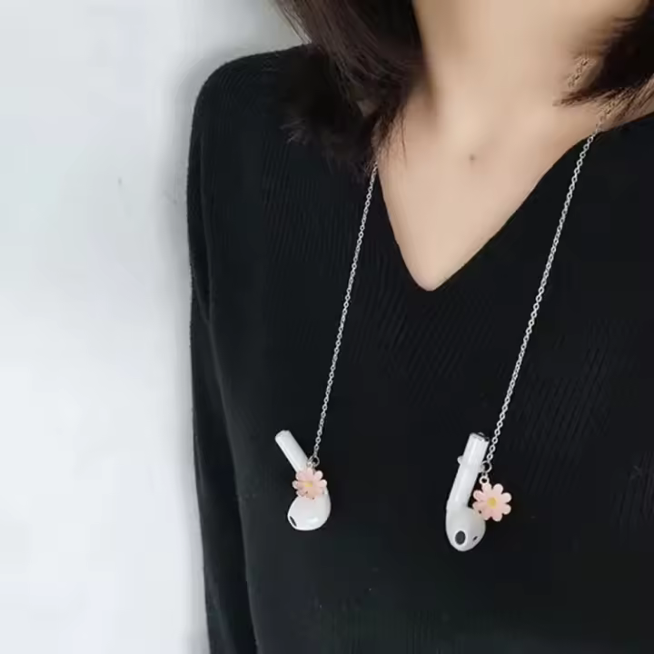 Cadena de auriculares antipérdida de margaritas, cordón para auriculares de astronauta, cadenas giratorias, decoración para el cuello, collar para auriculares - 1