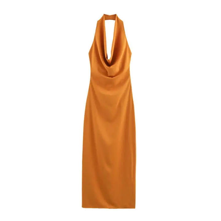 Midi plisados de moda con espalda abierta y color crema en estilo para mujer - 1