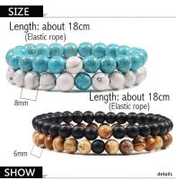 Conjunto de pareja, pulsera de yoga de ojo de tigre de piedra de lava blanca y negra natural para hombres y mujeres, joyería de cuerda elástica - details 5