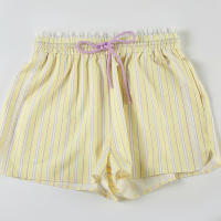 Pantalones cortos básicos cómodos e informales sueltos con botones de cintura elástica tejidos a rayas de verano para mujer - details 75