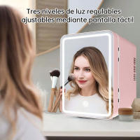 Mini refrigerador con espejo para habitación LED 10L Refrigerador pequeño 12V/240V Refrigerador cosmético portátil frío y caliente Enchufe para automóvil y refrigerador eléctrico Cuidado de la piel Mini refrigerador Maquillaje Refrigerador pequeño para ha - details 1