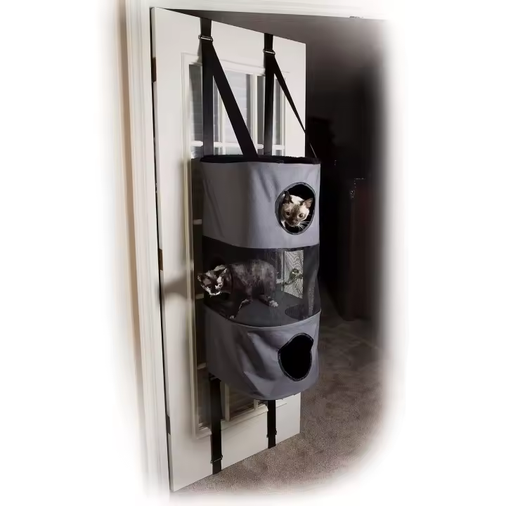 K&H Pet Products Hangin' Cat Condo Mueble montado en la Puerta para gatos Árbol para gatos con Clase Gris 3 Pisos - 1