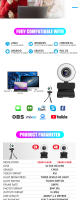 Cámara Web 4K 2K Full HD con micrófono, cámara Web con luz LED de relleno, USB, giratoria para PC, ordenador portátil, Youtube, novedad - details 6