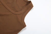 BUNO-chándales informales para Mujer, conjunto de 2 piezas, chalecos cortos elásticos con cuello en U y pantalones cortos acanalados, ropa deportiva concisa para gimnasio - details 86