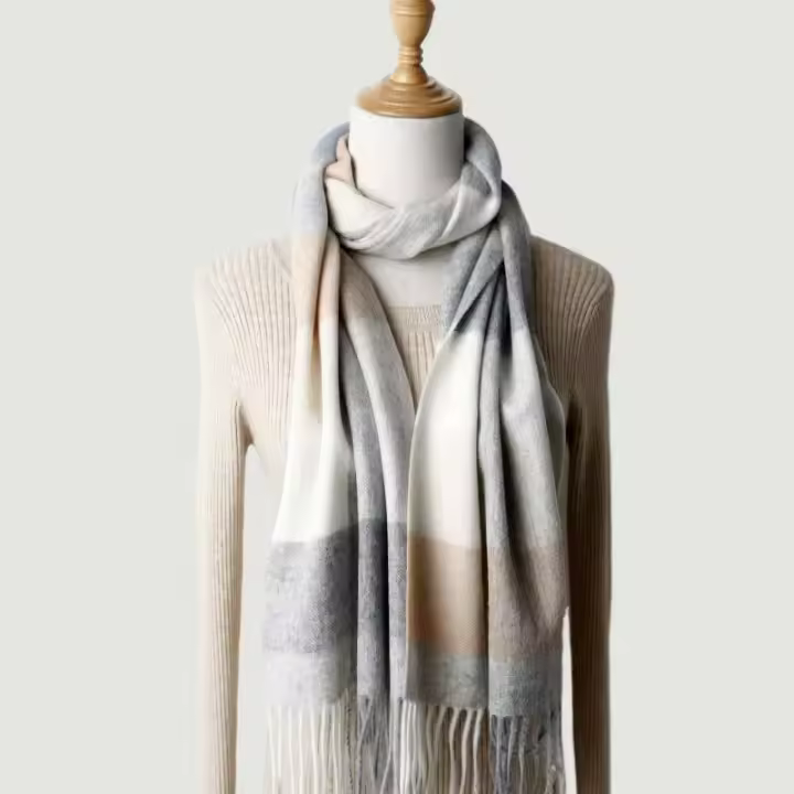 Bufanda de invierno 100% de lana, chal largo y cálido con patrón a cuadros para mujer, accesorio para adultos con estampado digital, 30x180cm - 1