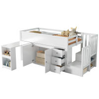 Camión de Niños Multifuncional Cama Extensible, Escritorio, Almacenamiento Lateral, Armario, Cajón, Escalera, Sin Colchón MDF Blanco 90*200 - details 6
