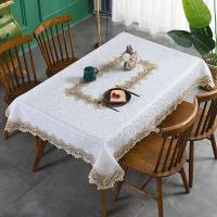 Elegante mesa de comedor con lujosa mantel bordado rectangular, mantel blanco, decoración de boda - details 9