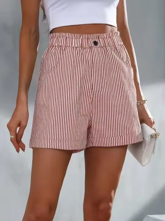 Nueva ropa de mujer de pantalones cortos informales a rayas con bolsillo informal de verano - 1