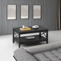 Mesa de Centro Negra con Estante de Almacenamiento, Mesas de Centro Modernas en Forma de X para Sala de Estar, pequeña Mesa de Centro de cóctel de Madera más Gruesa de 2 Niveles - details 4