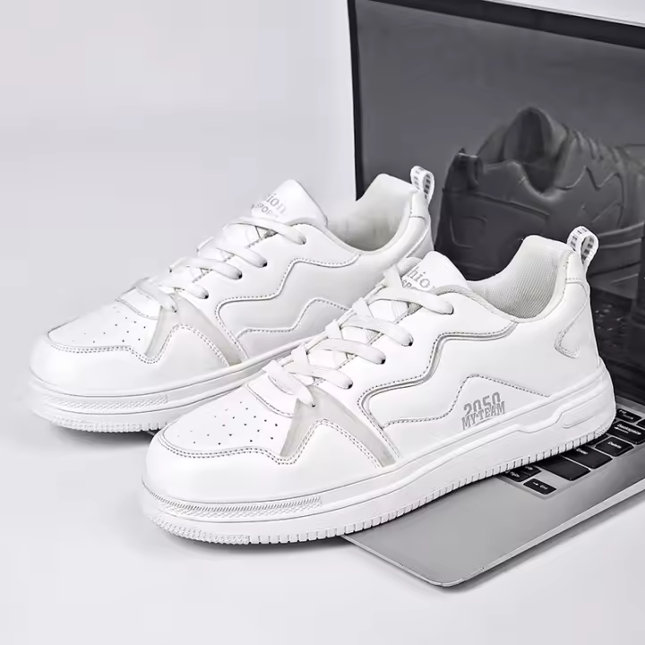 Zapatos de cuero para hombre, calzado informal, transpirable, para deportes, color blanco - 1