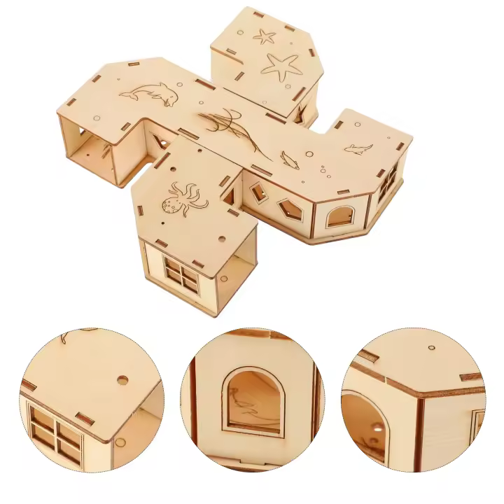 Túnel de juguete para hámster, laberinto de Casa de mascotas, túneles de madera para animales, suministros de tubo de laberinto, tubos de Gerbil, masticar, escondite de madera - 1