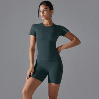 Chándal de cuello redondo para mujer, camiseta de ciclismo de secado rápido, ropa de entrenamiento transpirable, pantalones cortos deportivos para correr y gimnasio - details 23