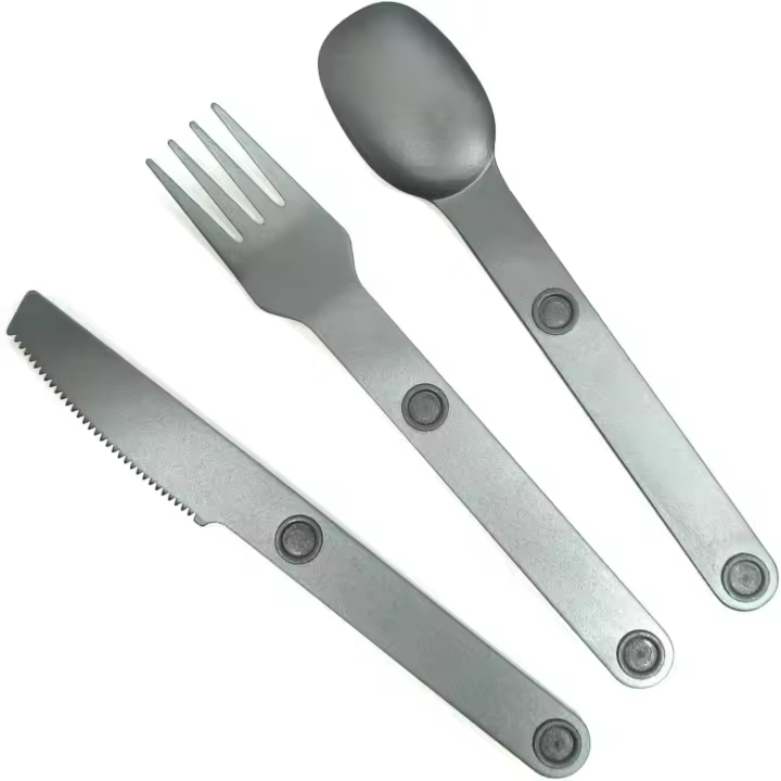 Entersports Juego de Cubiertos de Camping Magnético Set de Comida al Aire Libre Portátil y Reutilizable para Niños Cuchillo, Plato, Cuchara Gris - 1
