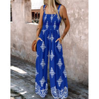 Mono con pernera ancha para mujer, novedad de verano, estilo con tirantes y bolsillo, estampado de posicionamiento tejido, 2025 - details 6