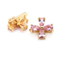 10 Uds. De latón y circonita de Color dorado de 18K, 3 agujeros, pulseras con conexión de flores, collares, cuentas espaciadoras, fabricación de joyas Diy de alta calidad - details 14