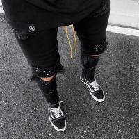 Nuevo 2025 pantalones vaqueros rasgados con agujeros para hombres, pantalones Cargo de Hip Hop, pantalones vaqueros desgastados, ropa ajustada para hombres, pantalones ajustados de longitud completa para hombre - details 8