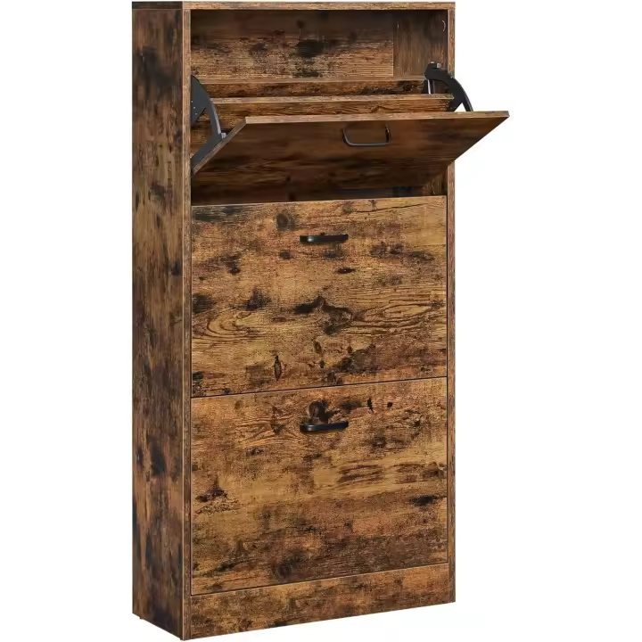 Taburete de Madera de 3 Pisos Armario con 3 Puertas Abatibles Ideal para Entrada Estrecha, Pasillo, Sala de Estar 60 x 24 x 120 cm Marrón Rústico - 1