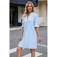 BUNO-2025 suelto con cuello en V y manga cinco cuartos jacquard de color liso para mujer - details 5
