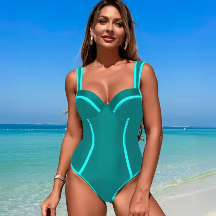 Traje de Baño Retro Negro de Una Pieza Traje de Baño Brasileño Sexy y Adelgazante con Padillas - 1