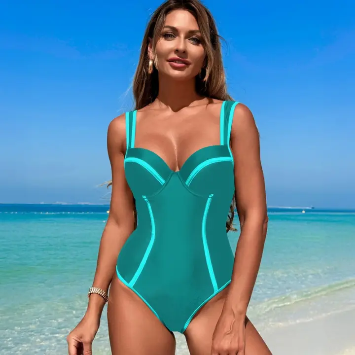 Traje de Baño Retro Negro de Una Pieza Traje de Baño Brasileño Sexy y Adelgazante con Padillas - 1
