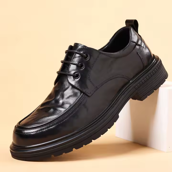 Primera capa de cuero de vaca de negocios casual de alta gama de cuero de los hombres de la plataforma de los zapatos individuales. - 1