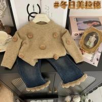 Suéter para niños para niñas 2025, Otoño Invierno, nuevo suéter de punto grueso coreano occidental, conjunto de pantalones vaqueros de invierno, moda - details 1