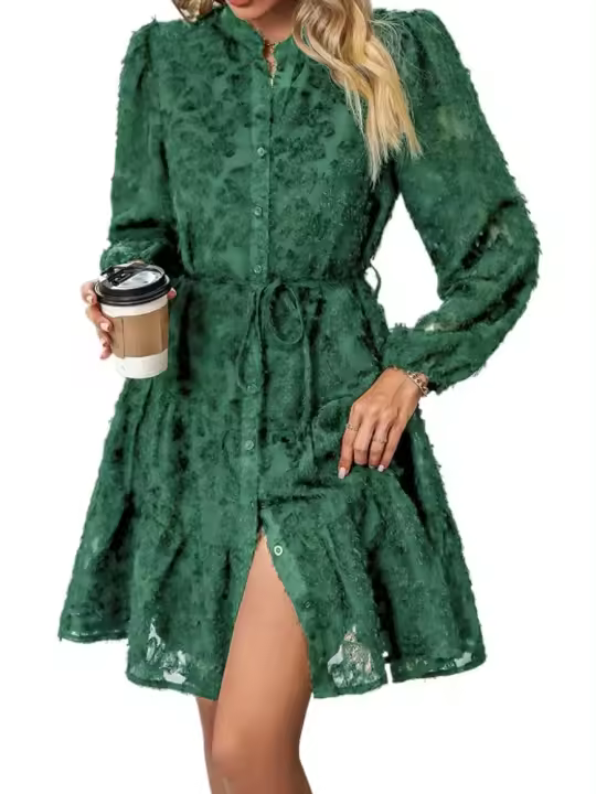 Vestido de manga larga para mujer con cuello levantado, moda coreana, Vintage, Color sólido, primavera y otoño, 2025 - 1