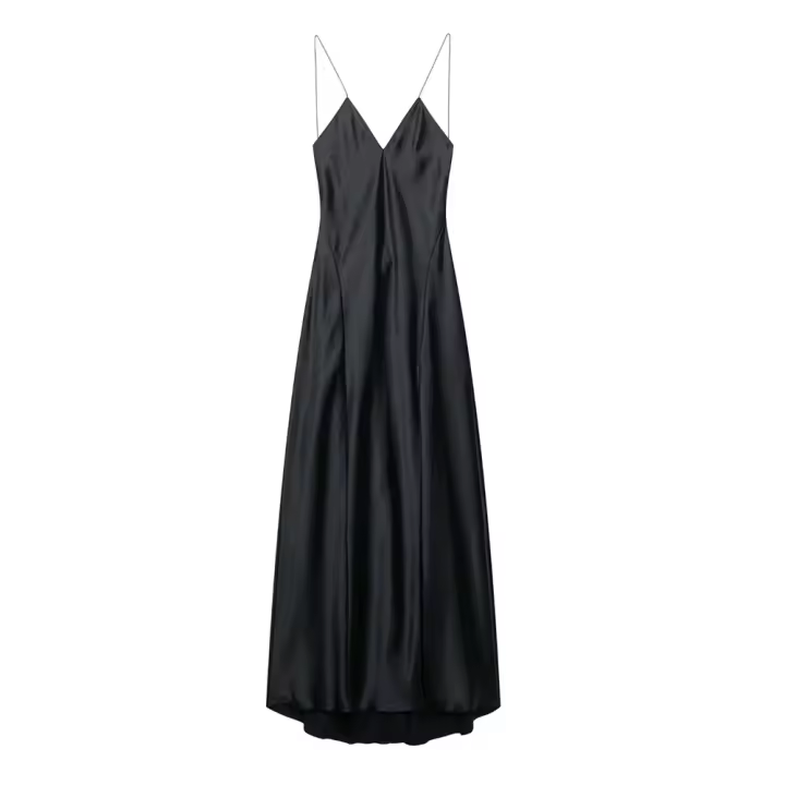 PB & ZA2025silk satén textura lencería estilo espalda descubierta temperamento vestido de noche vestido con tirantes ropa de verano para mujer - 1