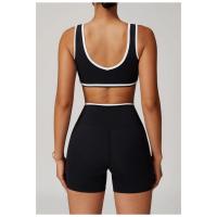 Top deportivo sin costuras con bloques de color y logotipo personalizado para mujer, top corto informal con cuello en V, chaleco clásico sin mangas - details 8