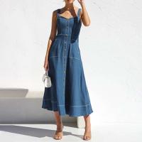 Vestido largo sin tirantes de cintura alta para mujer, sin tirantes, corte A, con bolsillos, primavera y verano - details 5