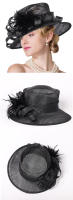 Sombrero de iglesia Sinamay negro de lujo para mujer, elegante sombrero de boda con plumas, sombreros de copa para novia, gorro Derby para fiesta de cóctel, sombrero para mujer - details 4