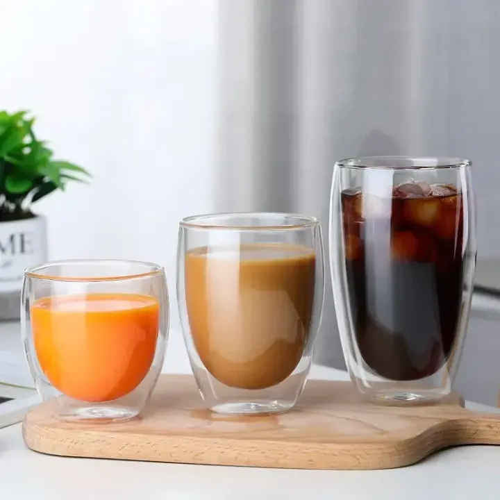 Taza de vidrio de doble pared resistente al calor, vaso transparente de 80-650Ml para cerveza, leche, café, agua, venta al por mayor, juego de tazas de regalo - 1