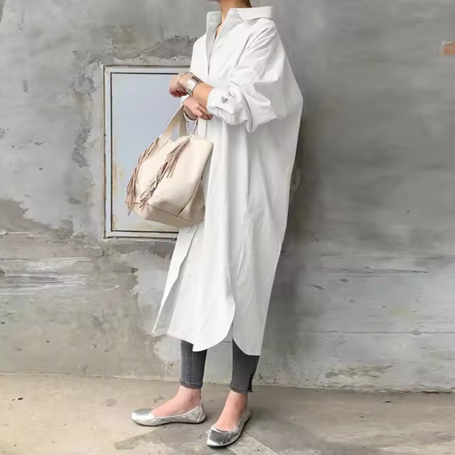 Vestido elegante con cuello de otoño, manga larga, ropa informal holgada para mujer - 1