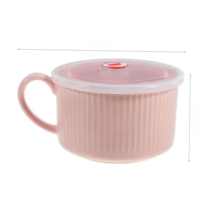Bol de Fideos de Cerámica con Mango Único y Tapa Recipiente de Alimentos Reutilizable para Ramen y Preparación de Comidas Utensilios de Cocina y Comedor - 1