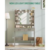 con espejo y luz LED, estilo moderno, estación de maquillaje con estantes abiertos y 2 cajones, para dormitorio, salón, 40 x 80 x 149 cm, blanco DT08203X - details 19