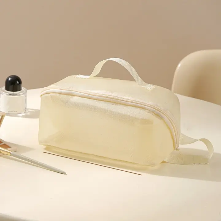 Bolsas de cosméticos de malla con cremallera, bolsa de maquillaje transparente de 1/2/3 capas, multifuncional de gran capacidad - 1