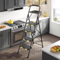 4 Peldaños con Banja Herramientas e Bloqueo Seguridad, Carga hasta 360 kg, Doméstica con Pedal Ancho Antislizante e Pasamanos, Uso Hogar Cocina, Negro - details 1