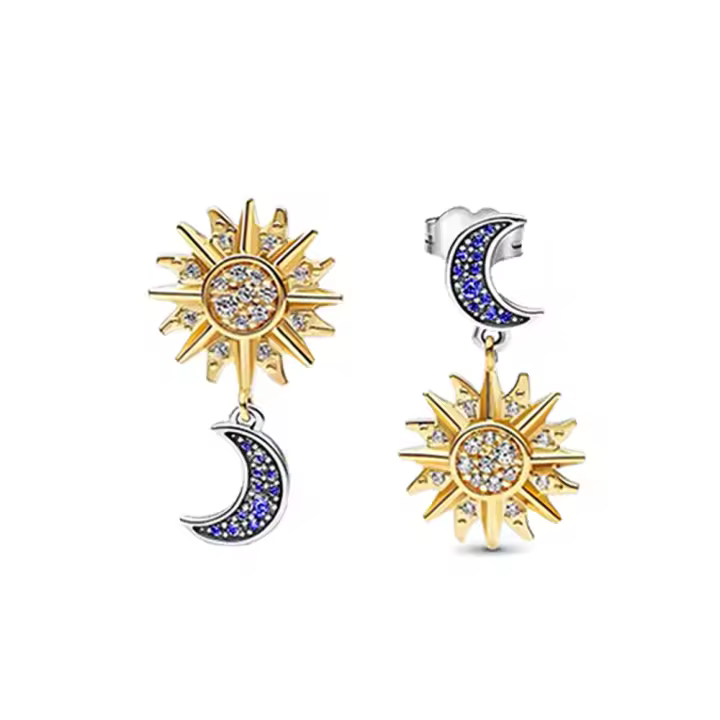 Pendientes de sol y luna de plata pura para mujer, regalos de joyería - 1