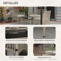 4 Piezas Muebles de Terraza con 1 Sofá de 2 Plazas, 2 Sillones con Cojines y 1 Mesa de Centro de Vidrio para Patio - details 2