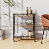 Carrito de Servicio de Bar de 3 Niveles, Carro de Bebidas con Ruedas y Estantes, Carrito de Bar rodante para Cocina Hogar Salón, Marrón Rústico y Negro - details 5