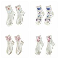 Calcetines tobilleros de flores Y2K para deportes al aire libre, calcetines cortos con estrella de cereza, estilo Ins con letras, calcetines de dibujos animados a media pantorrilla para estudiantes - details 0