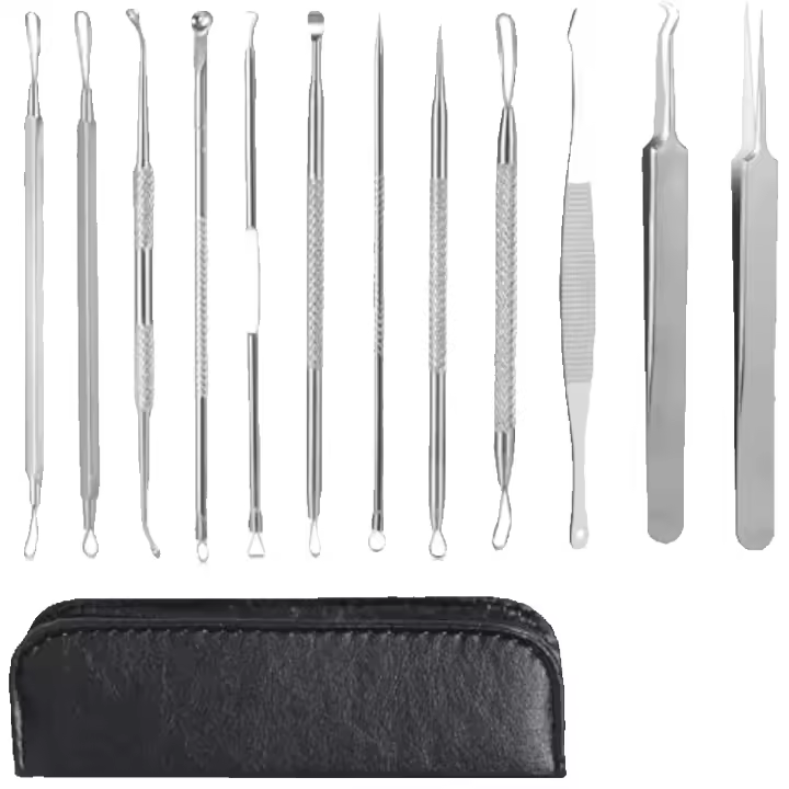 Kit de Extractor de espinillas profesional, herramientas de acero inoxidable para eliminar espinillas y acné, 12 unidades - 1