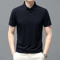 Polo de seda helada para hombre, camiseta de manga corta de malla transpirable de alta gama, ropa deportiva informal de color sólido de alta calidad - details 5