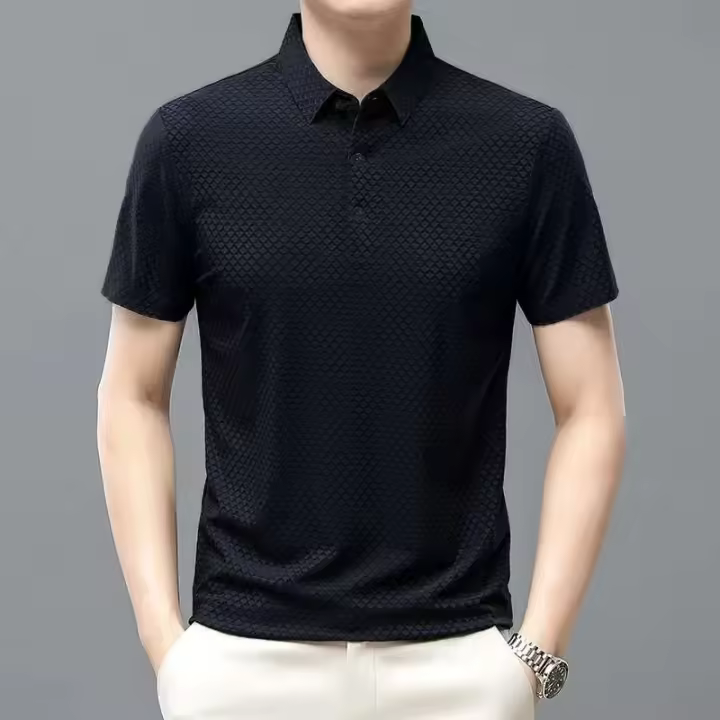 Polo de seda helada para hombre, camiseta de manga corta de malla transpirable de alta gama, ropa deportiva informal de color sólido de alta calidad - 1